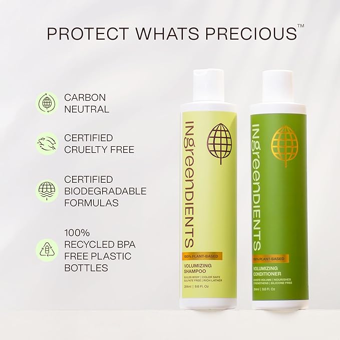 Ingreendients Non Toxic Vegan Volumizing Conditioner with Organic Ingredients For Fine Hair - Strengthening Barley Protein and Argan Oil, Color Safe, Paraben & Gluten Free, Silicone & Sulfate Free