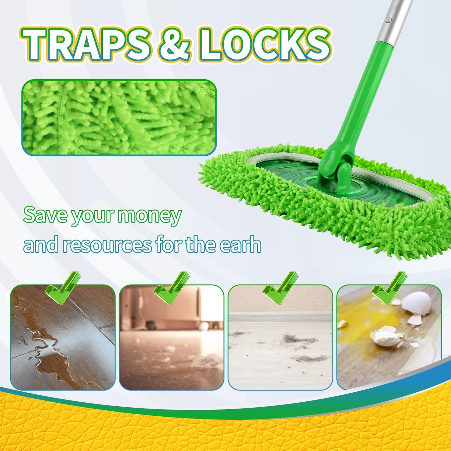 6Pcs Reusable Microfiber Mop Pads Compatible with Swiffer Sweeper Mop, Wet and Dry Flat mop Cover, Replacement Sweeping Mopping pad Refills for Surface/Hardwood Floor Cleaning