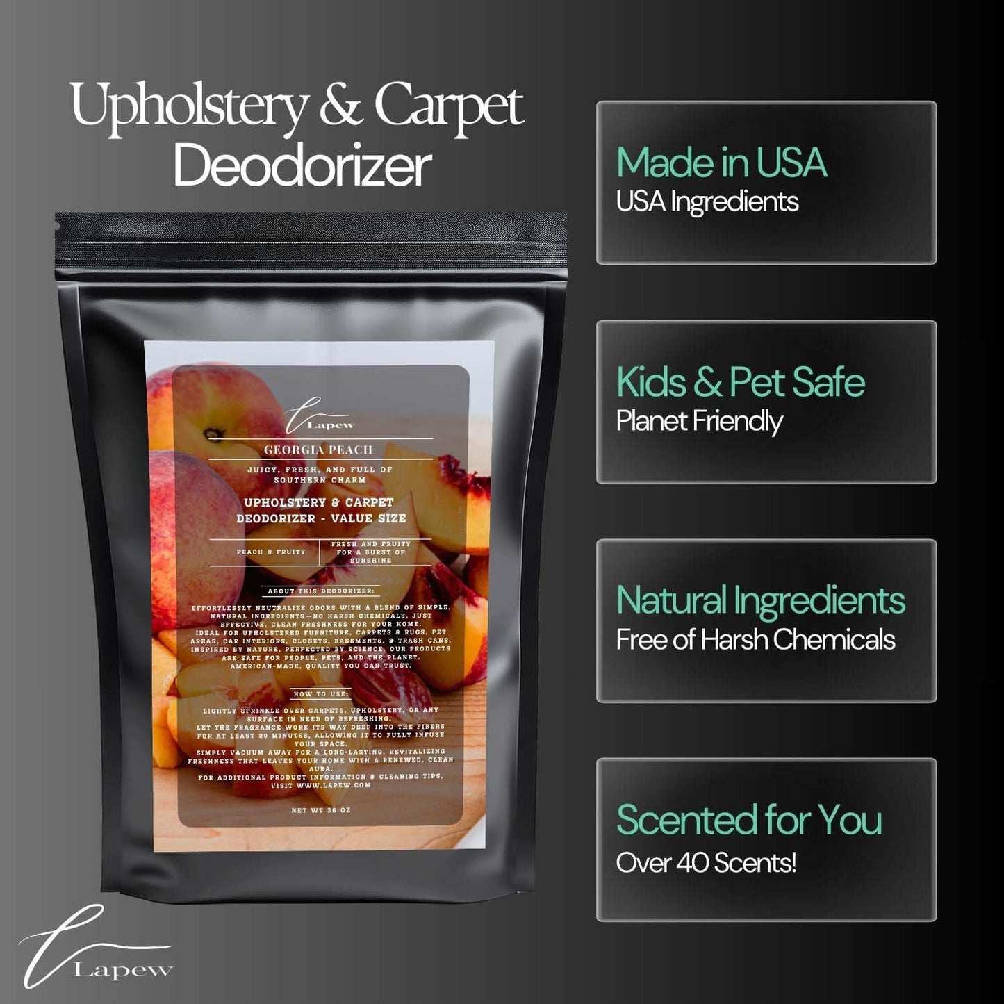 Georgia Peach Carpet Freshener Powder Refill 36 oz | Powerful Odor Eliminator for Home | Upholstery Deodorizer | Carpet Deodorizer | Pet Urine | Cat Litter Box