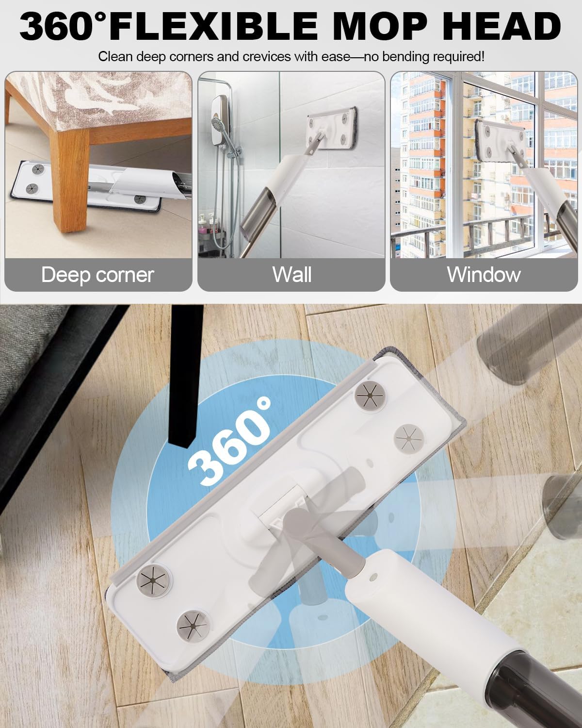 Spray Mop for Floor Cleaning Refillable Bottle with 2 Washable Reusable Microfiber Pads,Mop for Wooden,Bamboo, and Cement Floors Suitable for Both Household(with Rags)