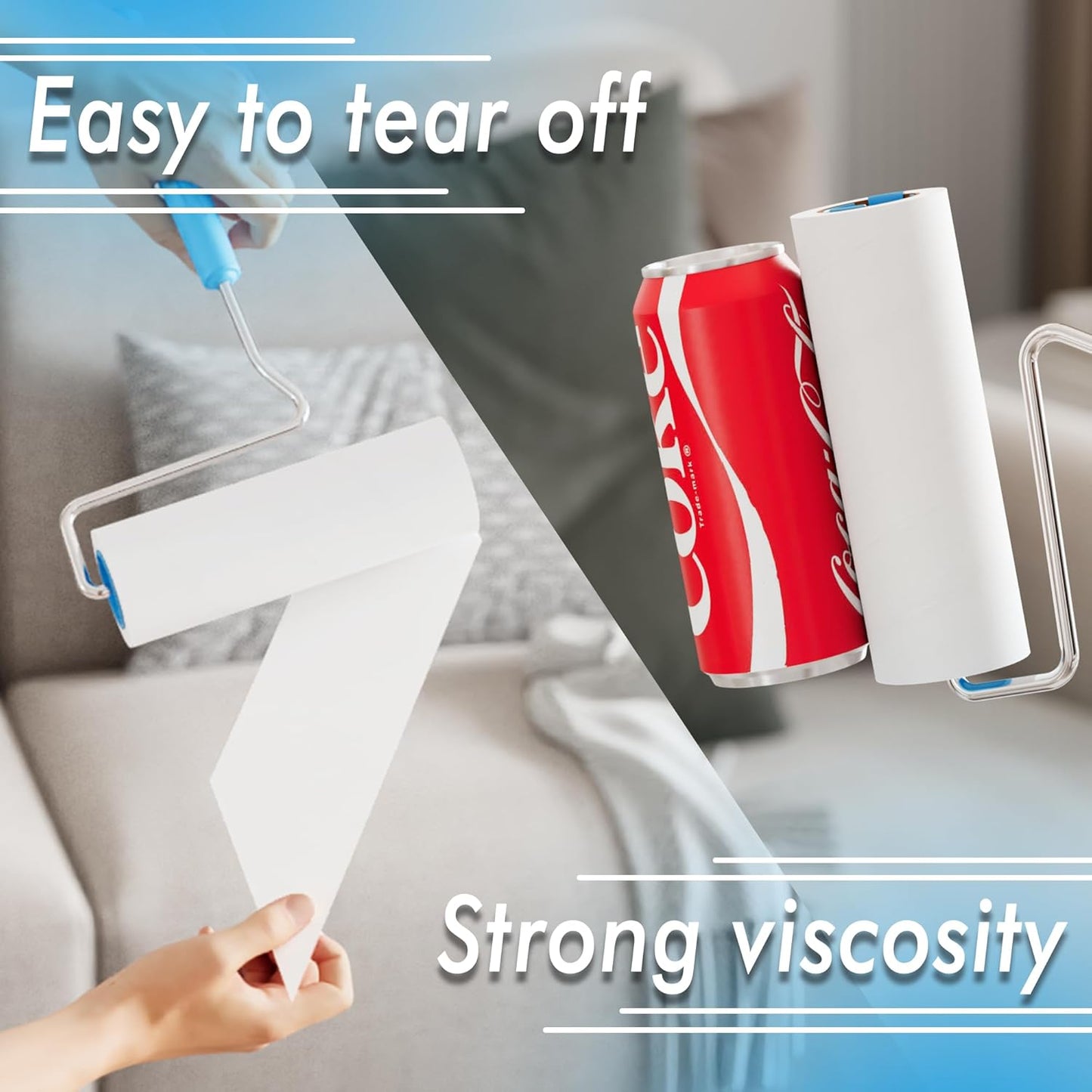 Large Surface Extra Sticky Lint Roller 6.3'', 444 Sheets Long Handle Pet Hair Removal, Dog and Cat Lint Remover for Clothes, Furniture, Carpet