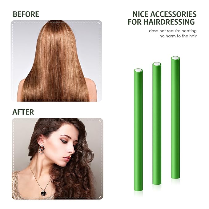 WILLBOND 60 Pieces Flexible Curling Rods Hair Curlers Rollers Twist Flexi No Heat Rods Rollers for Long Short Hair Women(0.5 x 7 Inch,Green)