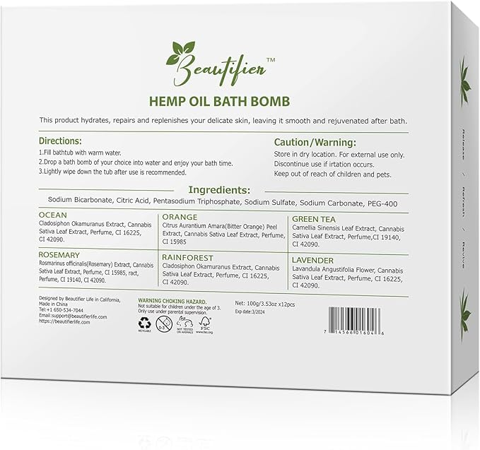 Hemp Oil Bath Bombs Gift Set Natural Refreshing Bubble Bath Kit with 6 Relaxing Scents Made from Pure Essential Oil for Bubble and Spa Bath, Birthday Mother's Valentine's Day Gifts