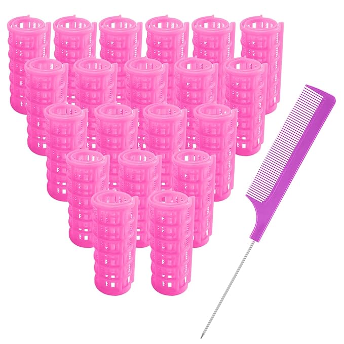 20PCS Plastic Hair Rollers Set 2.5cm/1in Heatless Rollers Hair Curlers Snap on Rollers Self Grip Rollers Hairdressing Curlers Tools for DIY Hairdressing Hair Salon (Pink)