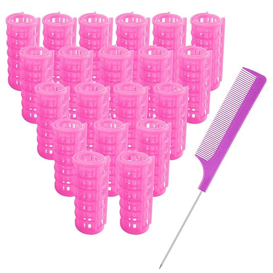 20PCS Plastic Hair Rollers Set 2.5cm/1in Heatless Rollers Hair Curlers Snap on Rollers Self Grip Rollers Hairdressing Curlers Tools for DIY Hairdressing Hair Salon (Pink)