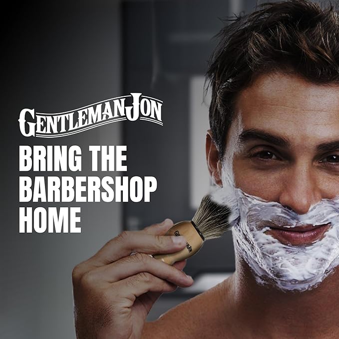 Gentleman Jon 100% Black Badger Hair Shaving Brush for Men – Premium Ergonomic Shave Lather Brush for Wet Shave Using Shaving Cream & Soap – Ideal for Safety Razor, Double Edge Razor, Straight Razor
