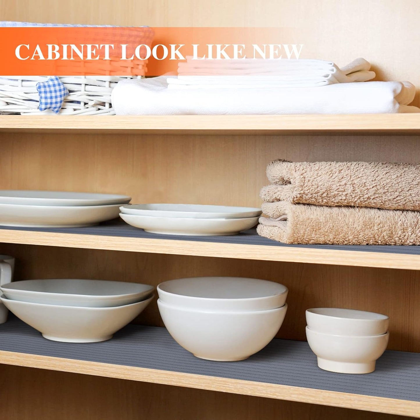 Shelf Liners for Kitchen Cabinets, 12" x 120", Non Adhesive Shelf Liner, Non-Slip Kitchen Drawer Liners, Waterproof Durable Cabinet Liners for Shelves, Pantry, Dark Gray