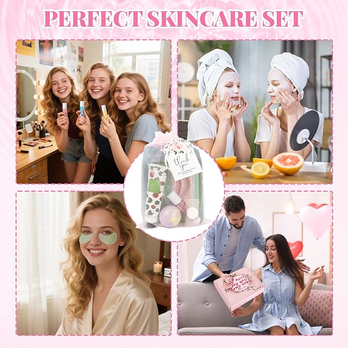120 PCS Spa Party Supplies for Girls, Sleepover Party Supplies for Girls, Skincare Set, Include Face & Lip Masks, Foot Bath Bombs, Hand Cream, Lip Balm, Under Eye Patches, Spa Birthday Party Favors
