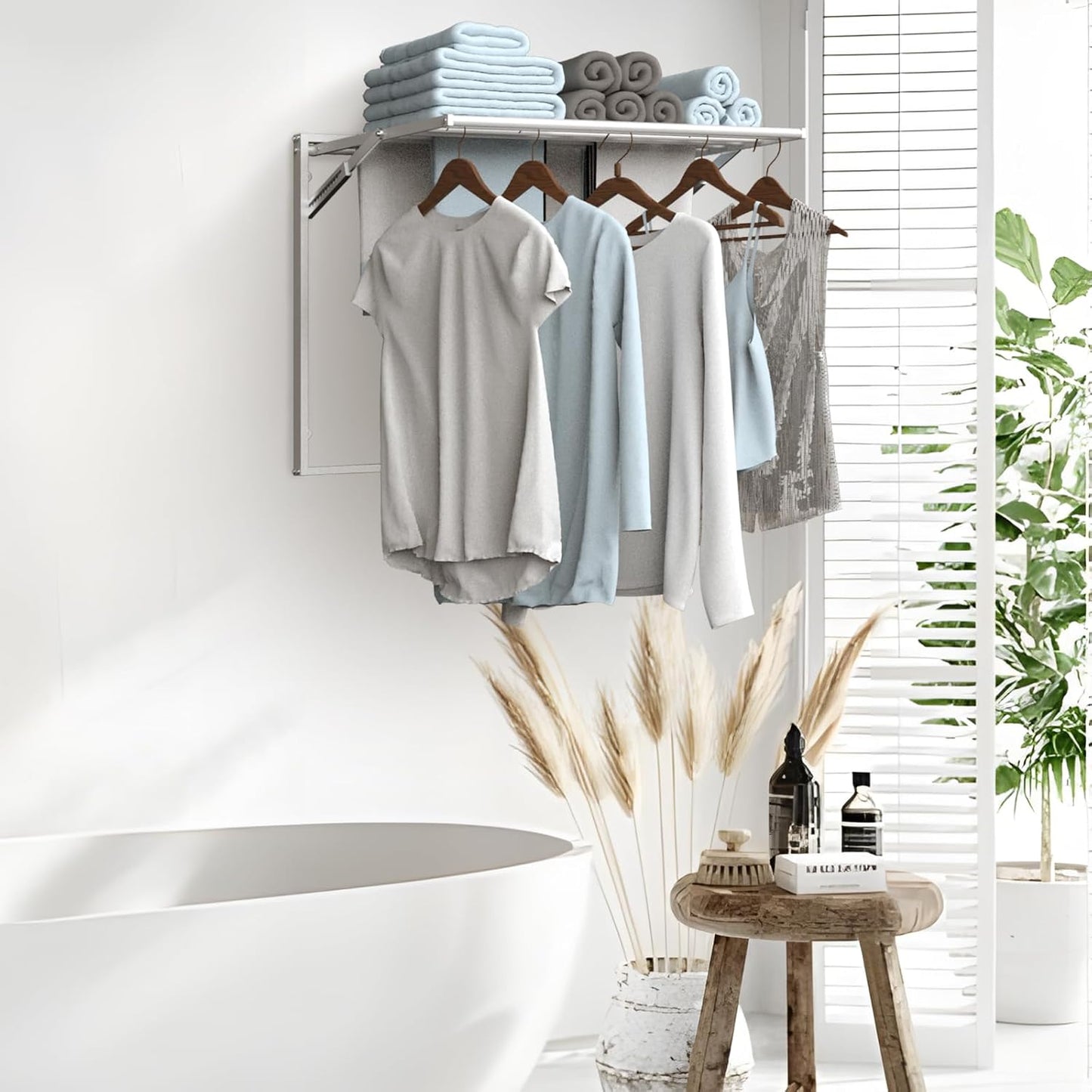 2 Pcs Wall Mount Clothes Drying Rack 26 X 31.5 Laundry Room Organizer Laundry Drying Rack Foldable Stainless Steel Drying Rack Clothing Space Saver Laundry Rack for Hanging Clothes Sock Towel