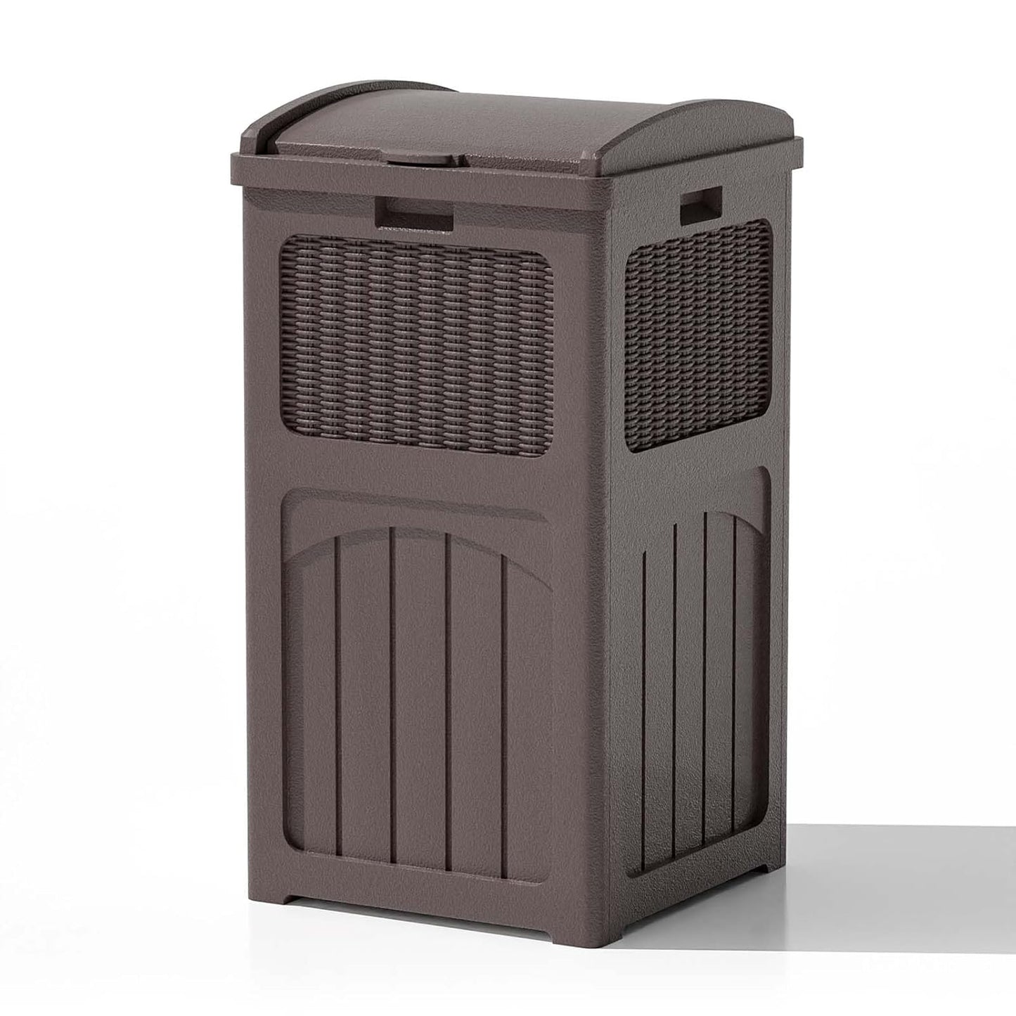 Patiowell 36 Gallon Outdoor Trash Can, Resin Outdoor Garbage Can with Lid for Patio, Backyard, Deck, Dark Brown
