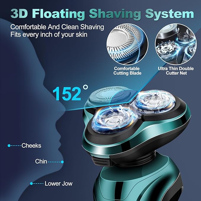 Electric Razor for Men, Men's Rotary Shavers, Waterproof, Wet and Dry Rechargeable Electric Shaver for Men's Faces with a Cordless and Floating Head,Portable Travel Razor,an Ideal Gift for Men