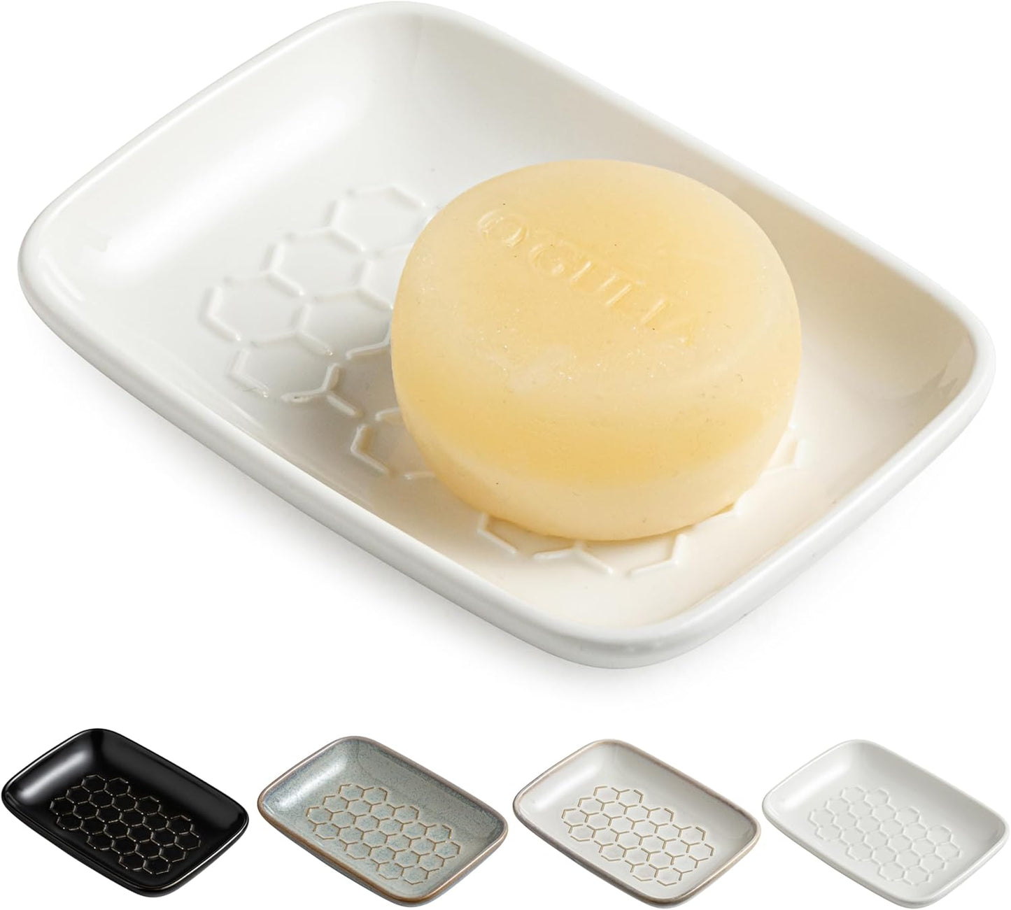 Gomakren Soap Dish for Shower, Bar Soap Holder, Ceramic Soap Dishes for Bar Soap, Sponge Holder Soap Saver Soap Tray for Bathroom Kitchen Sink, 5.5 Inch, White