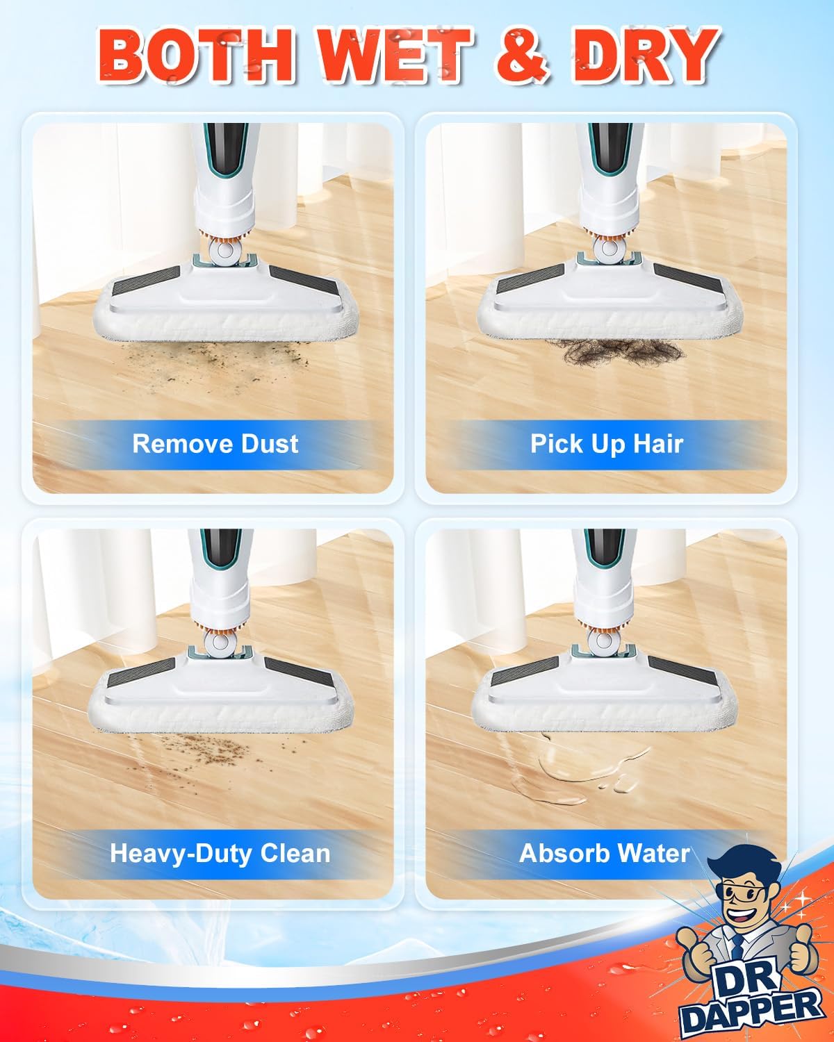 DR DAPPER 6 Pack SMP01 Steam Mop Pads Compatible with Kenmore SM2060 S200 Series – Floor Mops with Washable Pads, Multi-Surface Steam-Mop for Tile Vinyl Hardwood Floors