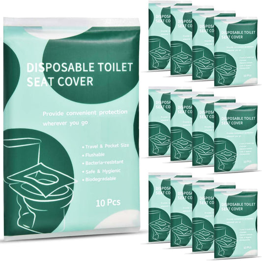 120 Pcs Disposable Flushable Paper Toilet Seat Covers Travel Supplies Essentials for Airplane, Public Restrooms, Bathroom, Hotels, Camping, Kids or Adults