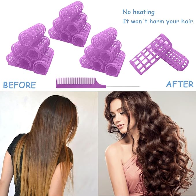 20PCS Plastic Hair Rollers Set 2.5cm/1in Heatless Rollers Hair Curlers Snap on Rollers Self Grip Rollers Hairdressing Curlers Tools for DIY Hairdressing Hair Salon (Purple)