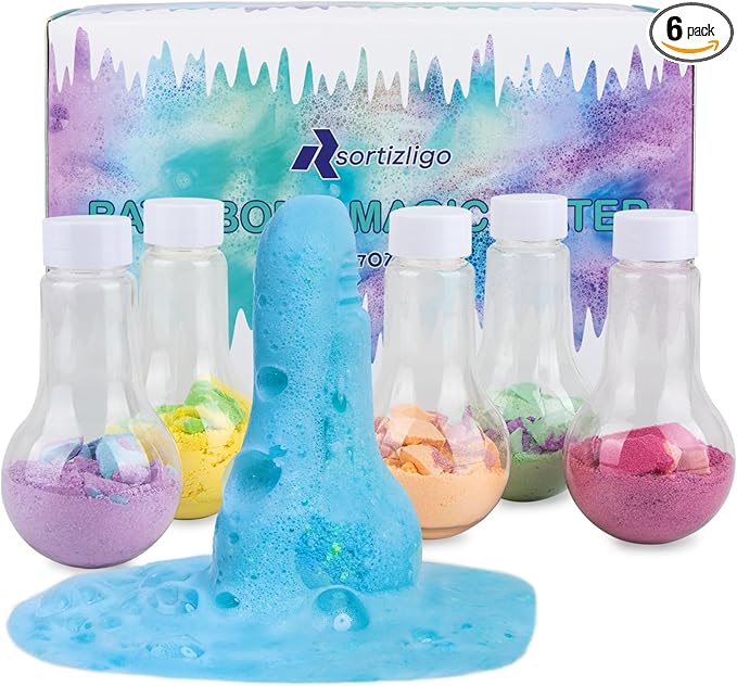 Kids Bath Bombs, 6 Pack Fizzy Bubble Bath Explosions, Large Bubble Volume Colorful Burst Bath Bombs for Kids, Scientific & Magical Bath Time Buddy, Fun & Educational Kids Bath Experience