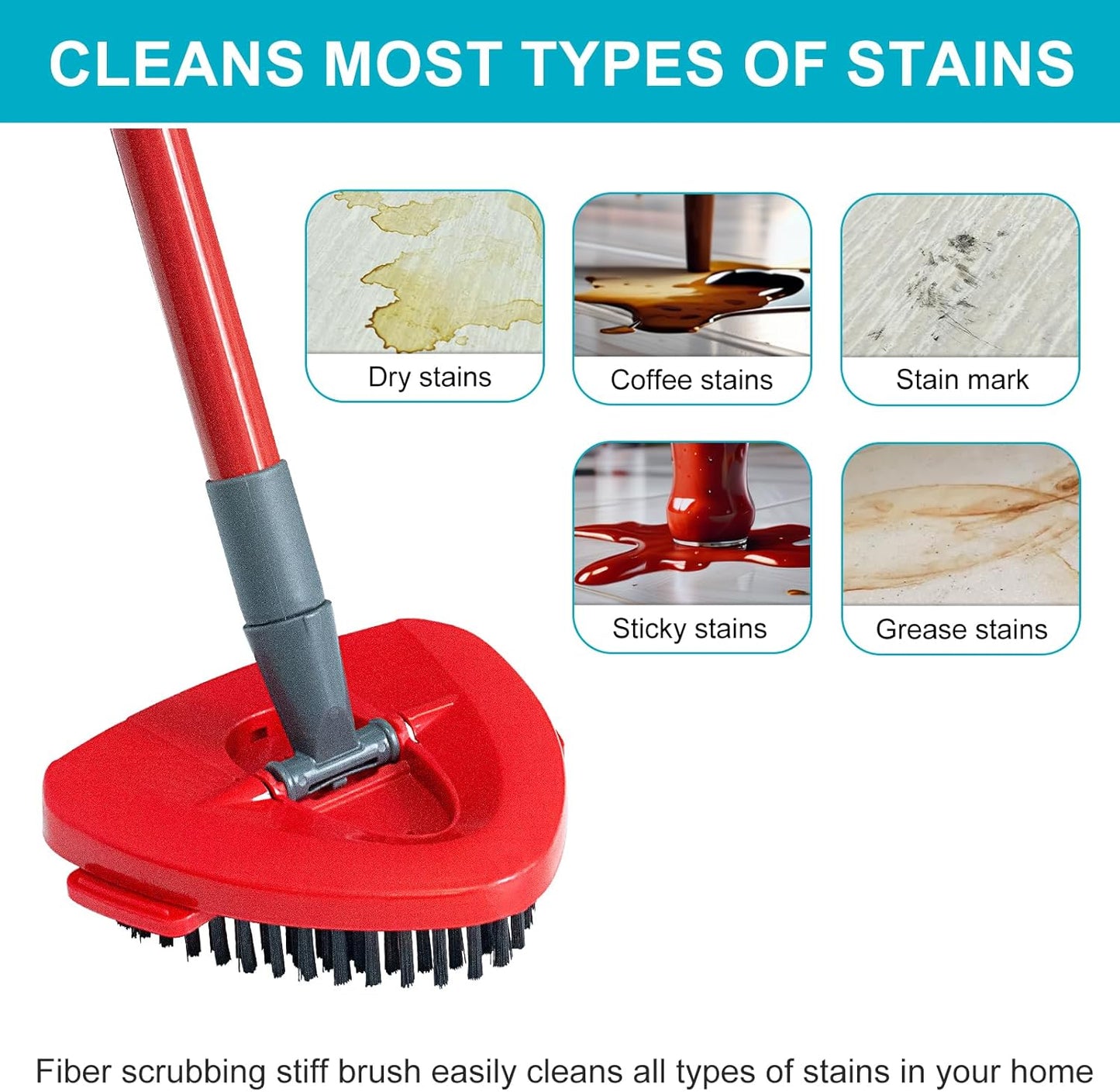 Spin Mop Replace Head, Base, Mop Handle Replacement for OCedar EasyWring 1 Tank System, Include 2 Microfiber Mop Head Replacement, 1 Sturdy Iron 30-58" Mop Handle, 1 Scrubber Head, 1 Spin Base