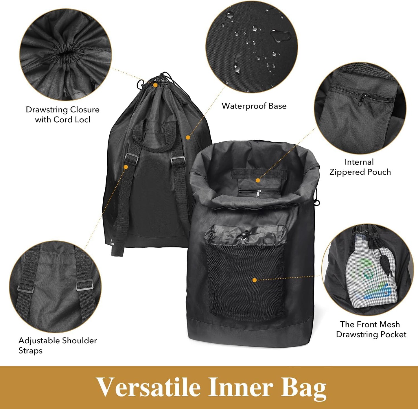 60L 2-in-1 Laundry Hamper with Laundry Backpack, Waterproof Basket with Lid, Laundry Bag with Shoulder Straps and Mesh Pocket, Hamper for College Dorm, Travel, Apartment, Laundromat