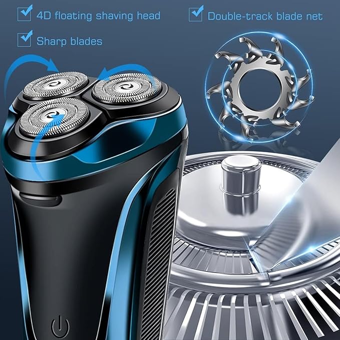Snapbuy Electric Razor for Men, Snapbuy Electric Razor Pro of Father, 4D Floating Head Rotary Shaver, Ipx7 Waterproof Electrical Razors, Wet & Dry Fast Charging Electrical Shaver LCD Display (Blue)
