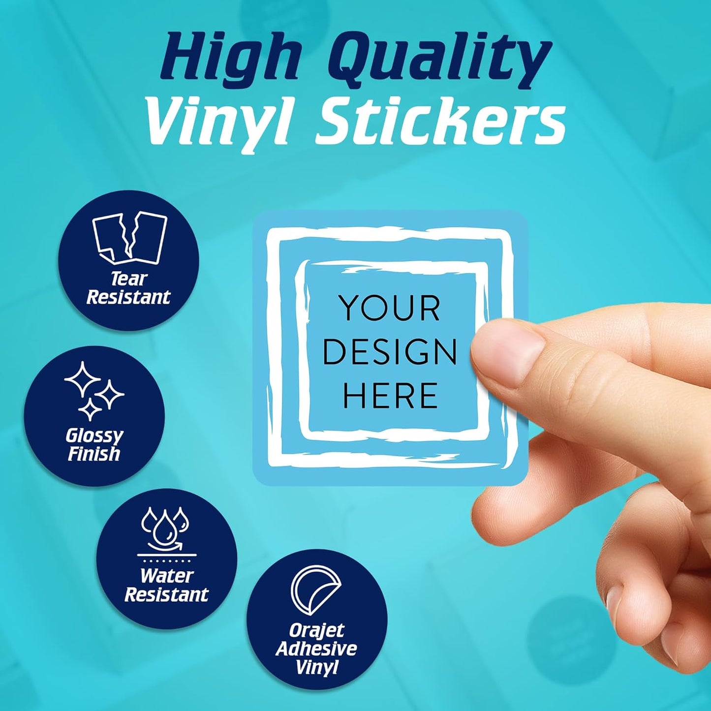 100 Custom Vinyl Stickers - Upload Your own Image, Text, Design, Logo - Personalized Logo Labels for Handmade, Packaging, Bottle, Jars, Candle, Brand Stickers (Blue Swirls, 1.5x1.5 Square)