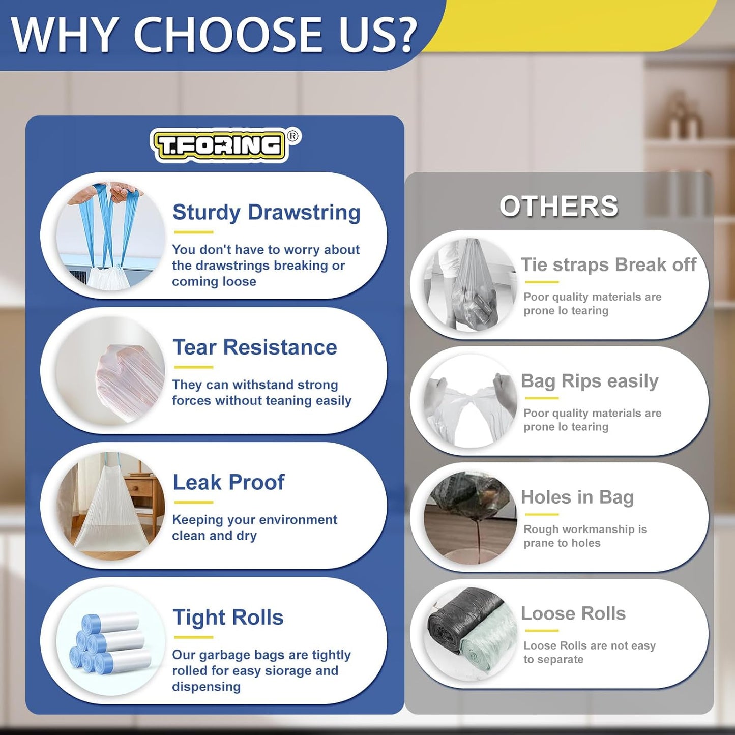 150 Count 2 Gallon Trash Bags Drawstring - 0.96 Mil Small Garbage Bags Unscented,Heavy Duty Trash Can Liners,7.5 Liter Wastebasket Bags for Home Bathroom Office Bulk