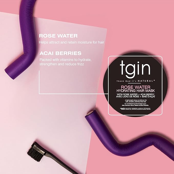 tgin Rose Water Hydrating Hair Mask for Natural hair, with Rose Water and Acai Berries, Hydrating Conditioning Treatment for Dry Hair, 12 oz