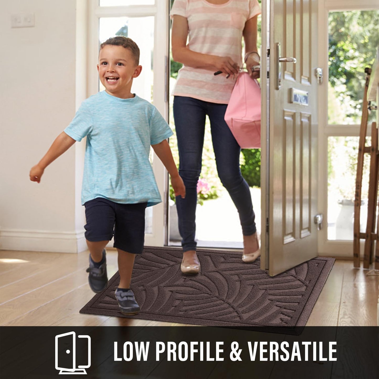 Front Door Mat, Absorbent Resist Dirt Welcome Door Mat Indoor Outdoor, Waterproof Doormat, Sturdy Non Slip Backing, Fade Resistant, Low Profile Entry Mat for Entryway, 36×24, Coffee