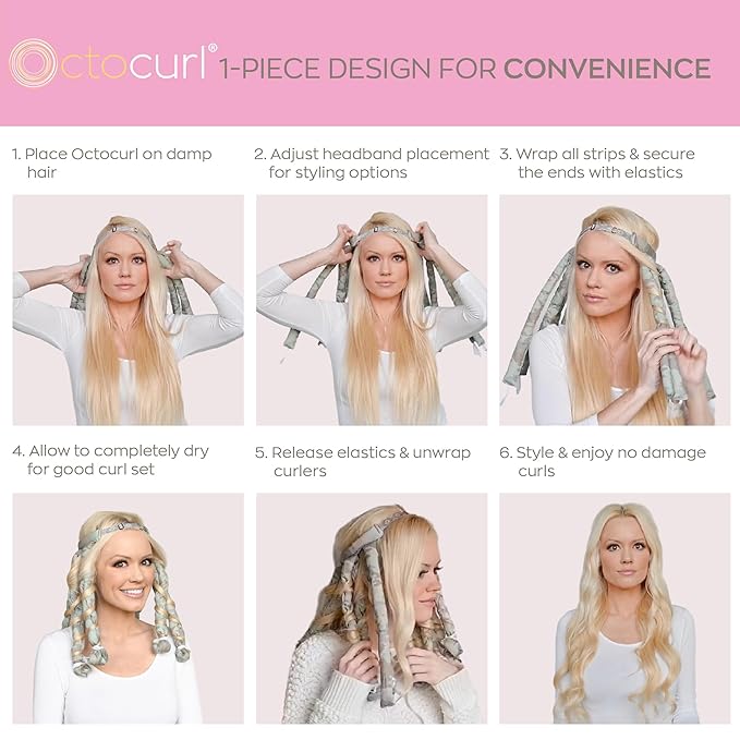 Octocurl Heatless Curls Headband - Hair Curlers to Sleep In - Heatless Curlers for Medium Length Hair (Cotton - Pink)