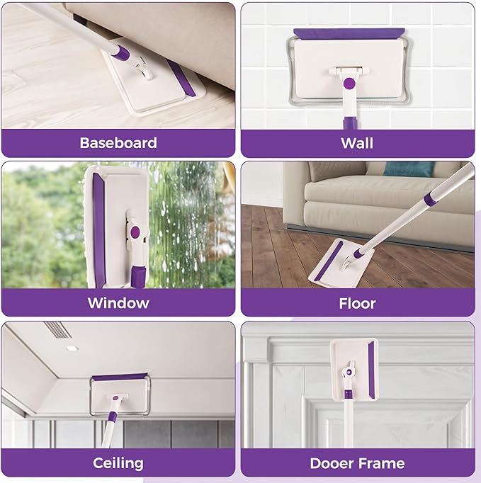 4 Mop Pads Refill for wlich Baseboard Cleaner(2 Chenille Pads+2 Microfiber Pads),Baseboard Cleaner Pad Refills for Ceiling, Wall, Floor and Baseboard Cleaning