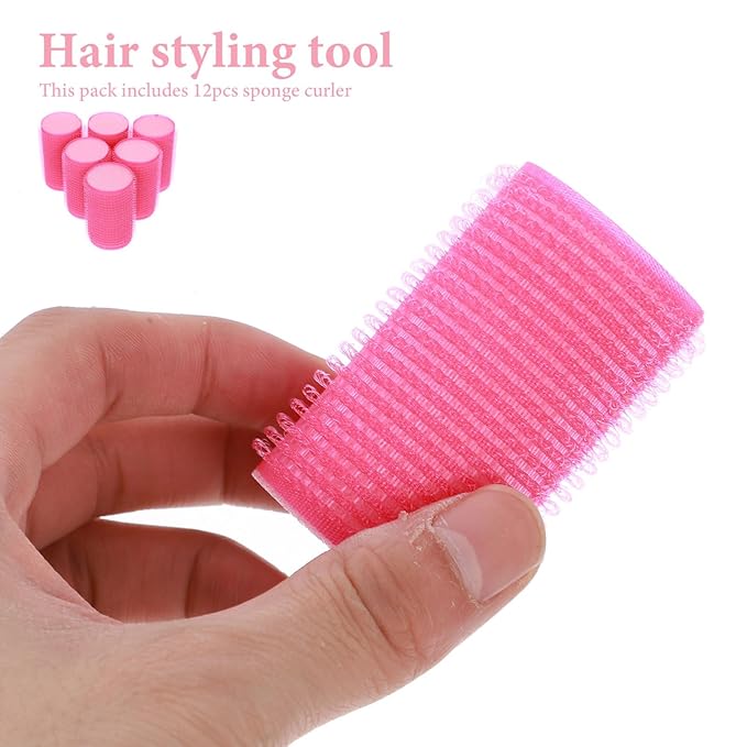 DOITOOL Hair Curlers Rollers ： 12pcs plastic Hair Sponge Rollers for bangs, Self-Adhesive Styling Tools, Curlers for Women, Rosy, 2.36 x 1.41 Inch