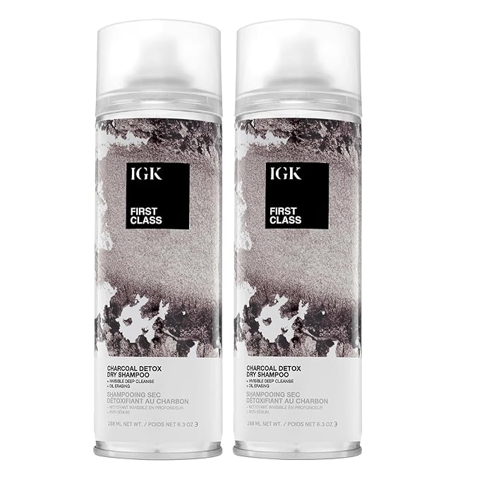 IGK FIRST CLASS Charcoal Detox Dry Shampoo | Volume + Soothes Scalp + Balance Oil | Vegan + Cruelty Free | 6.3 oz (Pack of 2)