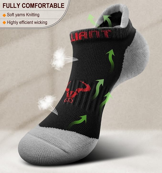 BULLIANT Men Running Socks 6Pairs-Ankle Athletic Socks Wicking Cushioned for Men Walking-Arch Compression Support