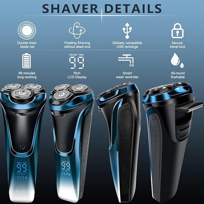 Snapbuy Electric Razor for Men, Snapbuy Electric Razor Pro of Father, 4D Floating Head Rotary Shaver, Ipx7 Waterproof Electrical Razors, Wet & Dry Fast Charging Electrical Shaver LCD Display (Gray)