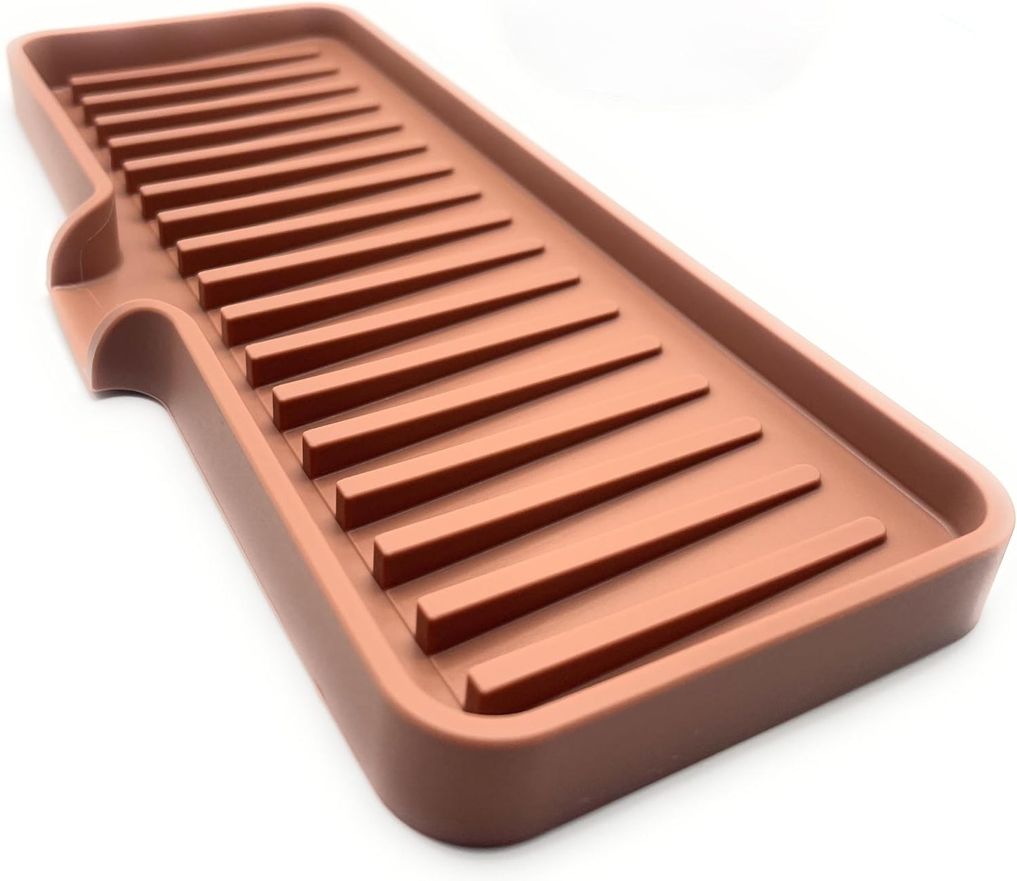 Happitasa Silicone Soap Dish Tray and Sponge Holder with Drain Chute | Bathroom and Kitchen Sink Organizer Caddy (Mocha, 9"x3.5", 5.6 Ounces)