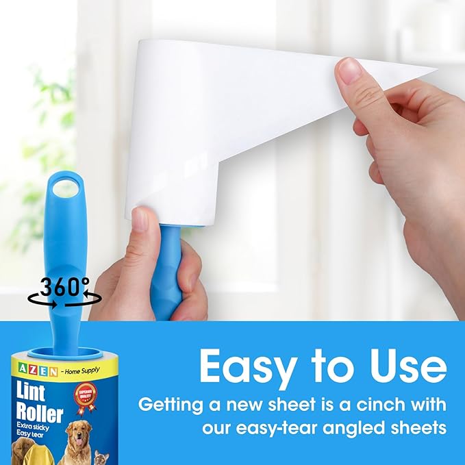 AZEN Lint Roller, Lint Rollers for Pet Hair Extra Sticky, 1200 Sheets Lint Roller with 6 Upgraded Handles, 12 Roller Portable Lint Remover for Clothes, Pet Hair Remover, Lint Rollers for Clothes