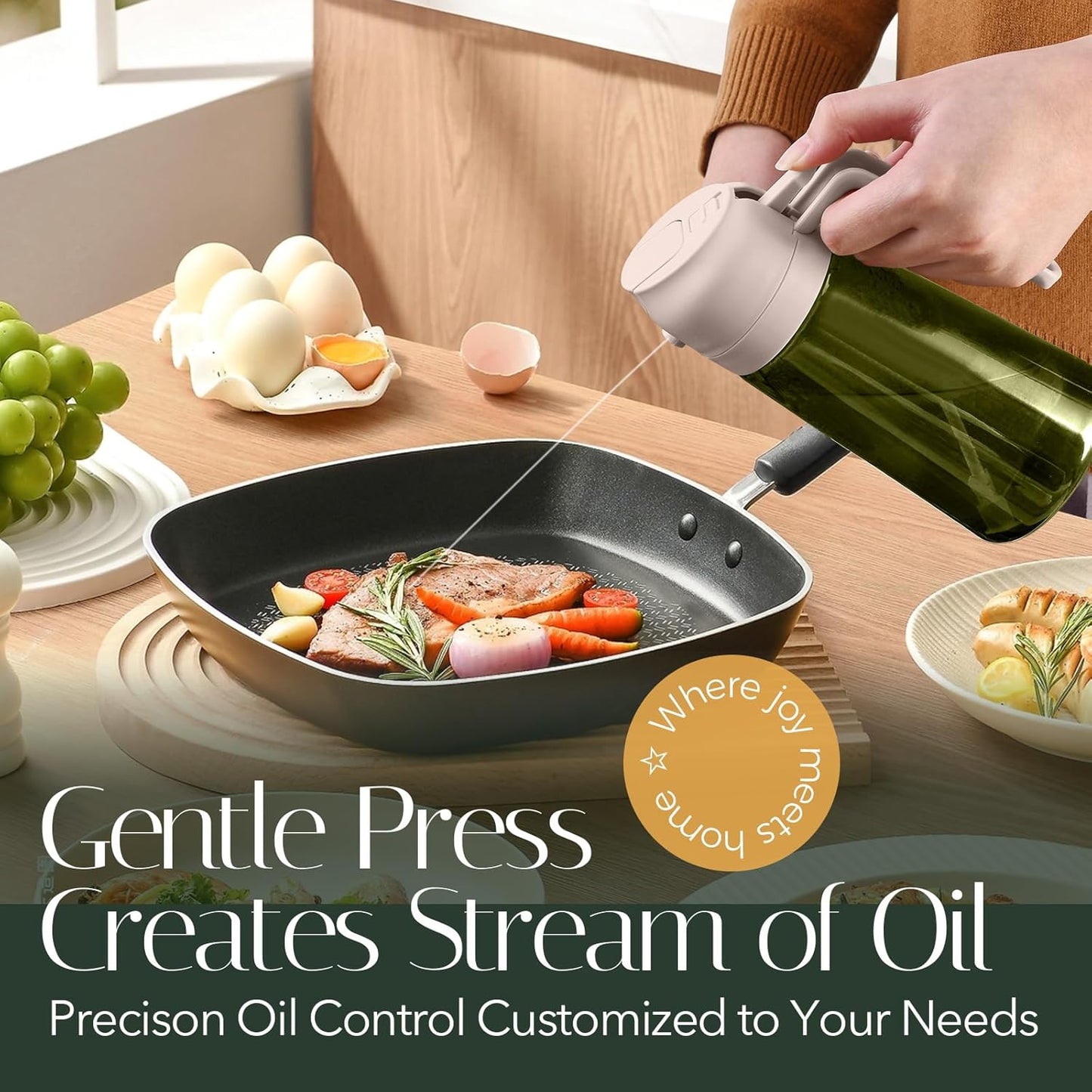 YARRAMATE 16oz/470ml Light-Blocking Dark Oil Sprayer for Cooking, 2 in 1 Olive Oil Dispenser Bottle for Kitchen,Dark Green Glass Oil Bottle, Food-Grade Oil Mister for Air Fryer, BBQ (LotusRootPink)