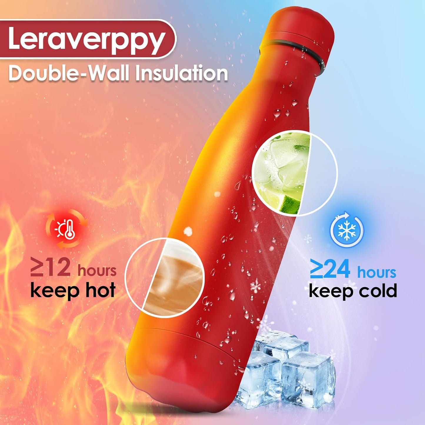 17oz Cola-Bottle Shaped Stainless Steel Leak-proof Water Bottle,Double Wall Vacuum Insulated Metal,Travel Mug For Sports Indoors & Outdoors,BPA-Free School Kids Flasks,Red(1Pack)