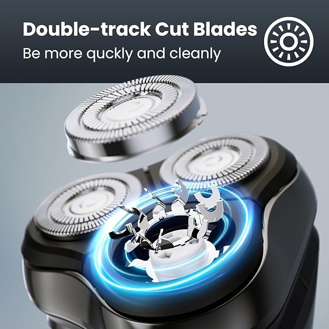 Electric Razor for Men Cordless: Wet/Dry Rotary Shaver Waterproof - USB Fast Charging & Sensitive Skin Care - Pop up Trimmer & Precision Blades Classic Black