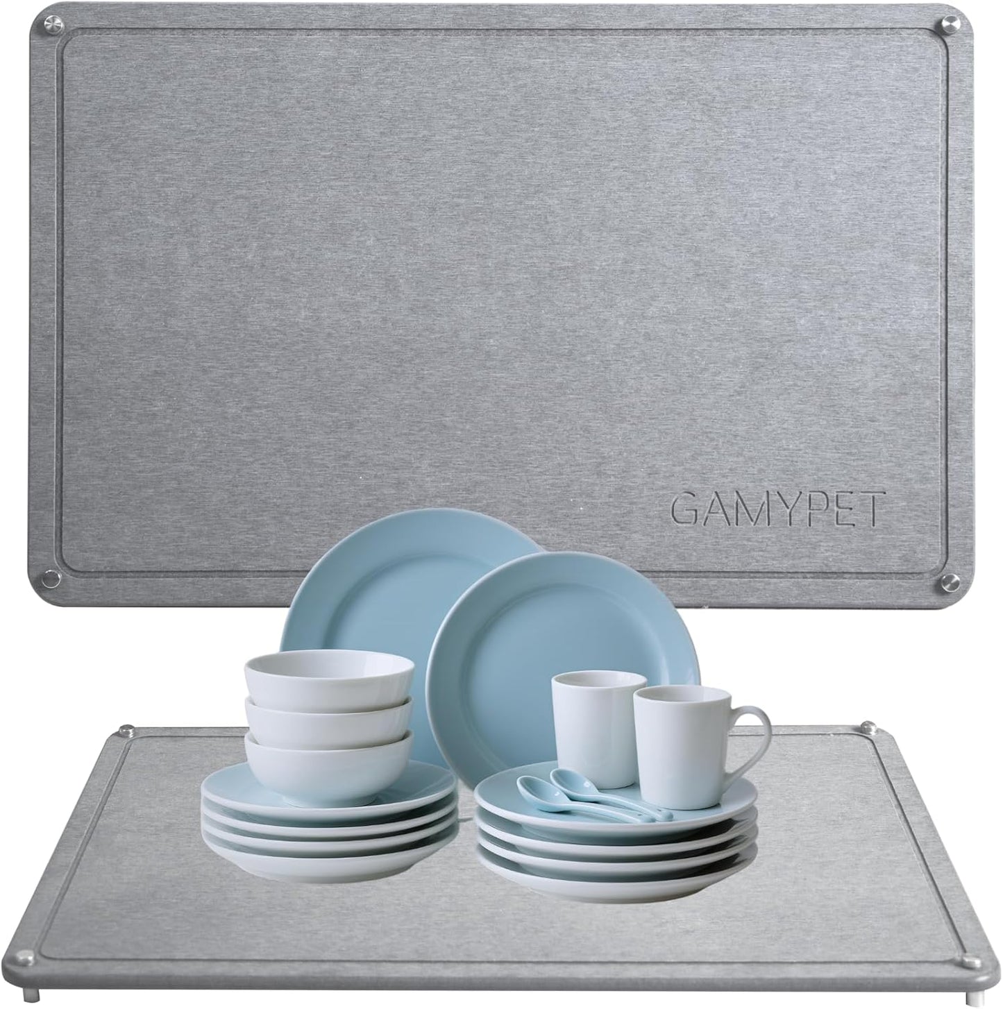 Stone Dish Drying Mat 24"×16" Large Diatomaceous Earth Dishes Quick Dry Pad for Kitchen Counter with Heighten Stainless Steel Feet, Fits Various Countertops & Drain Bowl Racks, Dark Gray