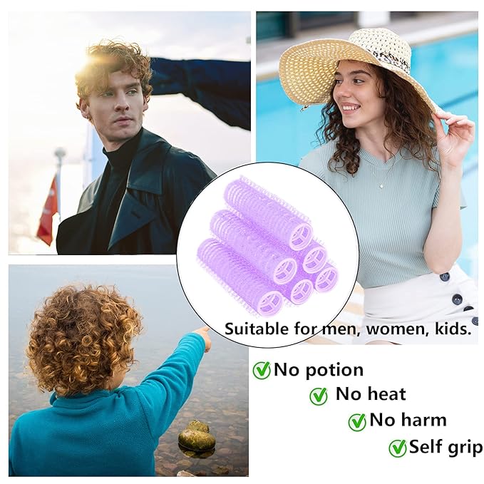 Hair Roller, 24PCS Self Grip Small Hair Curlers Set Nylon, Purple, Pro Salon Hairdressing Curler DIY Curly Hairstyle Hair Rollers Tools Rat Tail Comb for Women Medium Short Hair