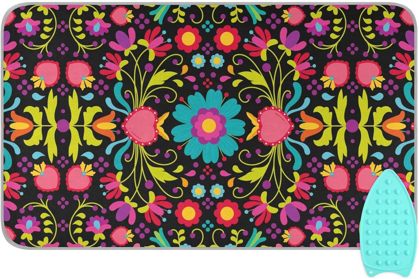 Ironing Mat Thickened Ironing Blanket Travel Portable Double-Side Using Ironing Pad Travel Isolate Heat Pad Cover for Washer Dryer Table Top Countertop (27.6x47.2in) Boho