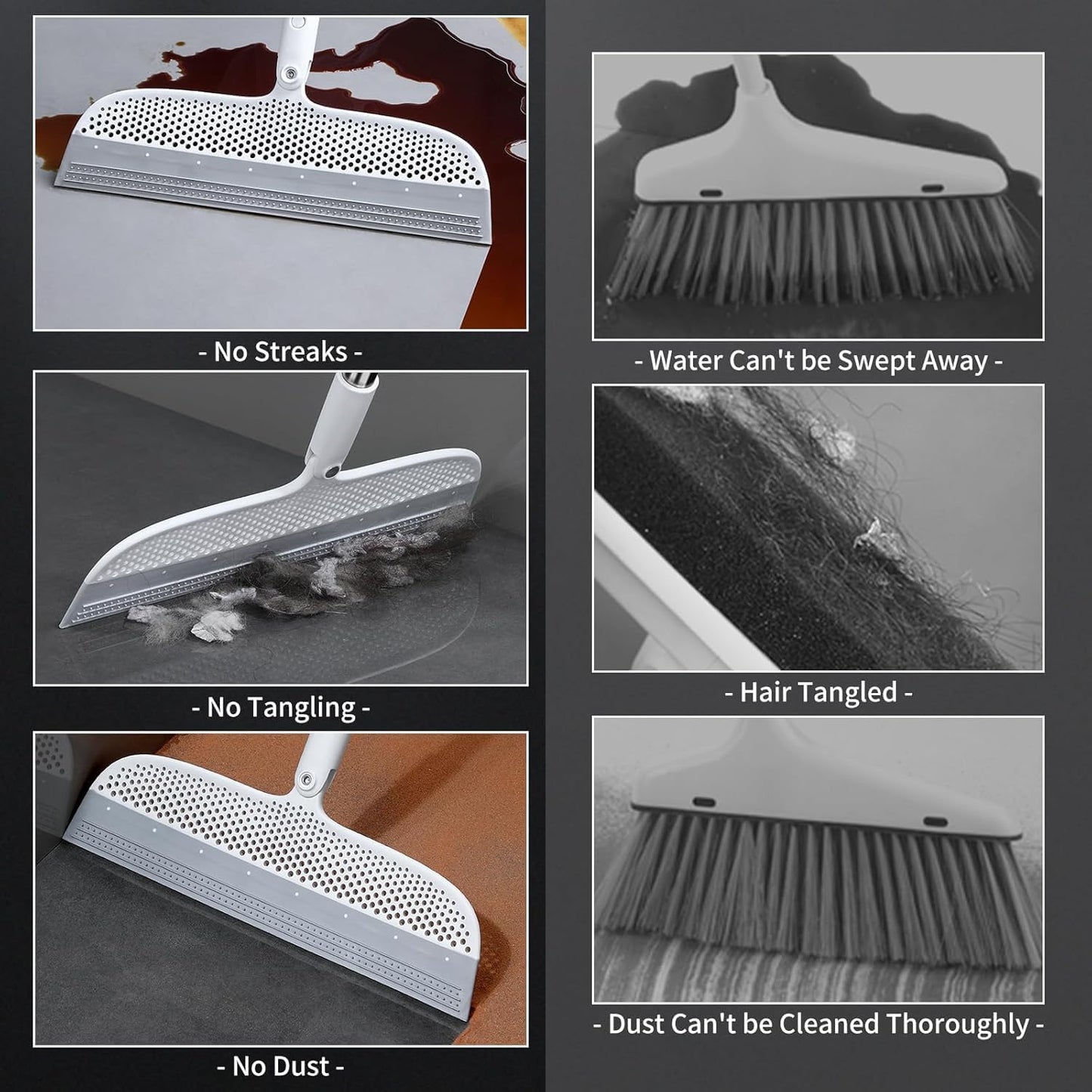 Rubber Squeegee Broom for Floors, 51.77" Long Handle Multi-Surface Magic Broom, Pet Hair Remover Scraper for Laminate Carpets, Windows, Mirrors, Rugs, Hardwood, Tile Cleaning