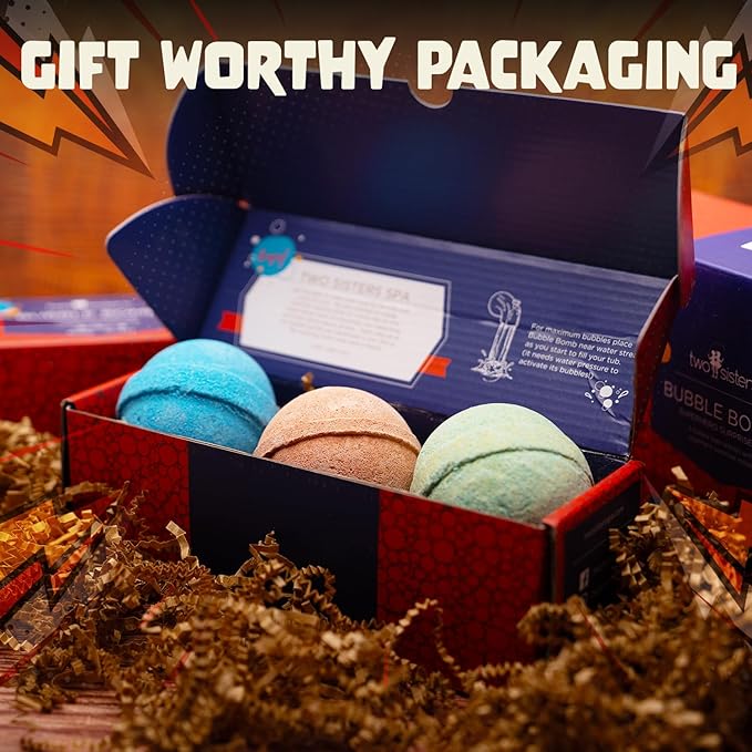 Superhero Bath Bombs for Kids with Surprise Toys Inside (3 Pack) - Large Bubble Bomb for Boys & Girls - Fizzies, Relaxing Aromas, Made in USA, Skin-Safe, Stain-Free by Two Sisters