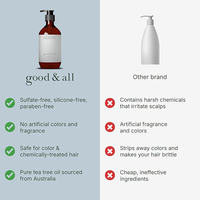 GOOD&ALL Tea Tree Shampoo for Dry Itchy Scalp with Peppermint - Sodium Lauryl Sulfate/Sulphate, Silicone, Paraben, Fragrance Free - 13.5 fl oz