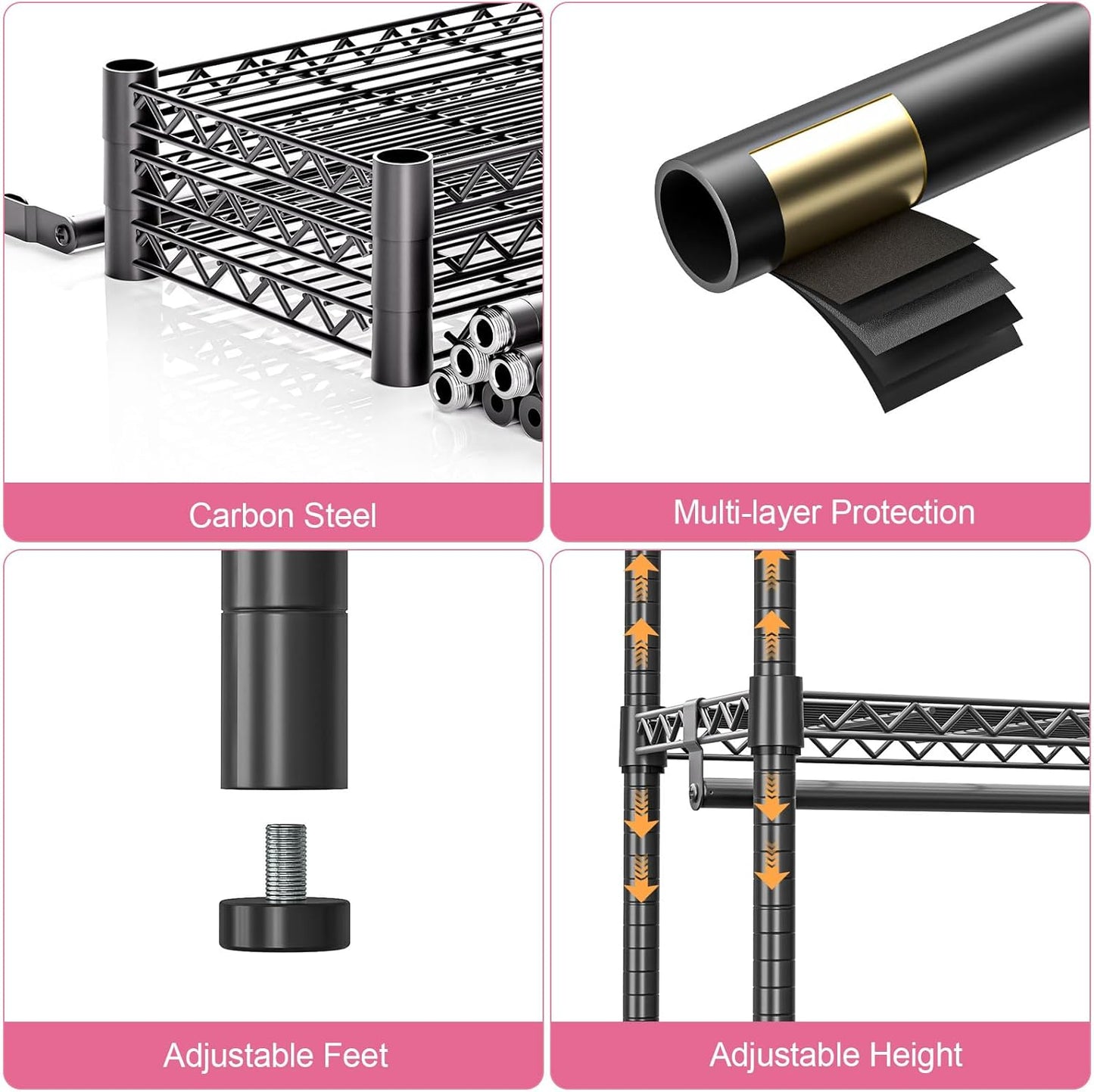 Heavy Duty Rolling Garment Rack 3 Tiers Adjustable Wire Shelving Clothes Rack with 1 Rods and Side Hooks,Storage Closet Clothing Rack with Wheels Black 15.7" D x 45.3" W x 75.6" H