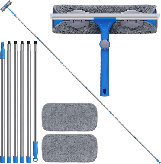 20 Feet+ High Reach Window Squeegee, 2-in-1 Window Cleaner Tool with 15.5Ft Extension Poles, Professional Window Washing Kit, Long Window Cleaning Equipment for High Outdoor Windows Glass
