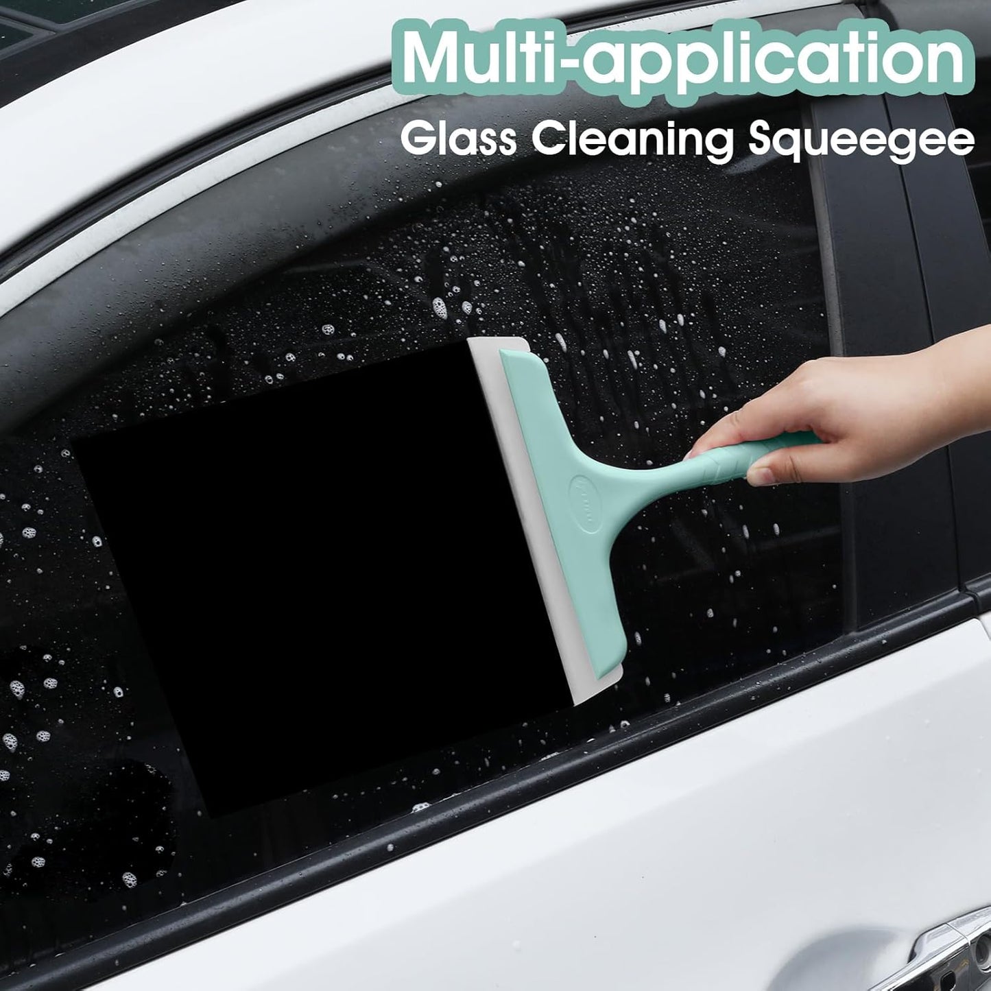 Shower Squeegee for Glass Doors, Bathroom Squeegee for Shower, Mini Window Squeegee, Home Bathroom Silicone Cleaner Tool, Suitable for Bathroom, Kitchen, Tile, Mirror, Car Glass, 8in Lake Blue