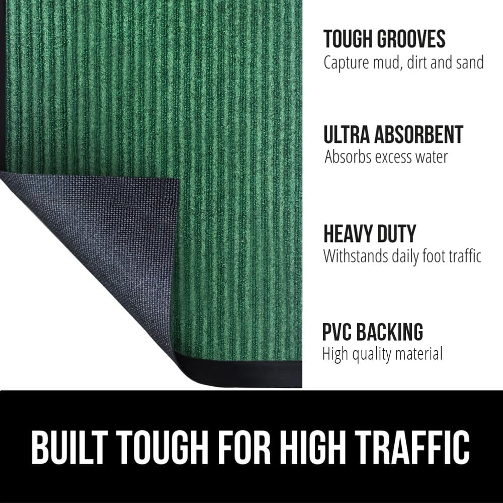 GORILLA GRIP Traffic Guard Door Mat, Heavy Duty Welcome Mats, Commercial Office Space Doormat, Waterproof, Fade Resistant, Strong Rubber Backing, Low Profile, Shoe and Boot Scraper, 29x17, Green