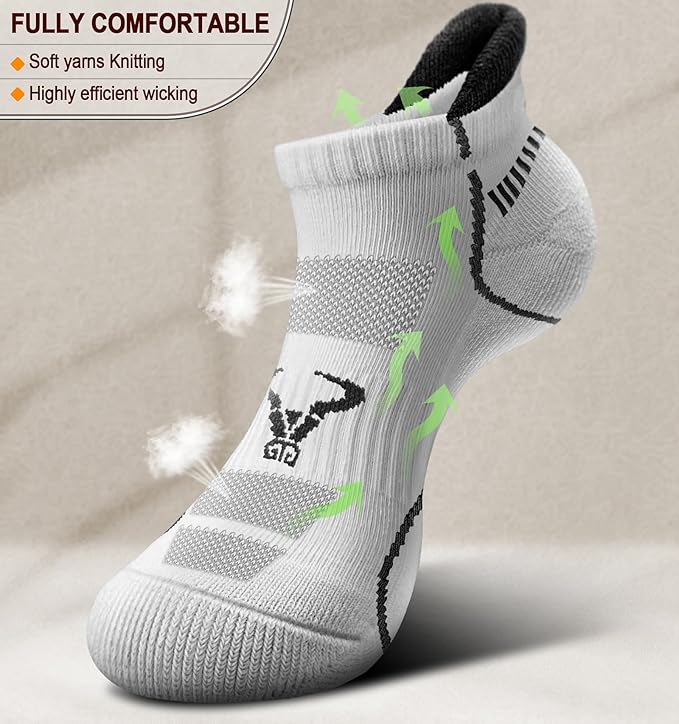 BULLIANT Men Running Socks 6Pairs-Ankle Athletic Socks Wicking Cushioned for Men Walking-Arch Compression Support