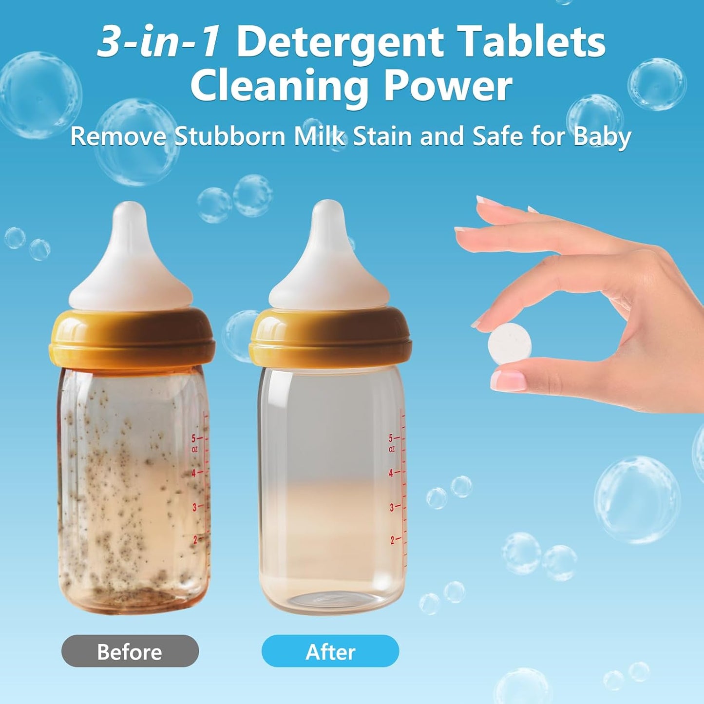 200Pcs Detergent Washing Tablets for Momcozy,Deep Cleaning Baby Brezza Bottle Washer,Compatible with All Brands Baby Bottle Washers